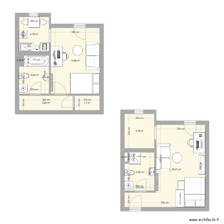 T1 patton gros chêne. Plan de 10 pièces et 60 m2