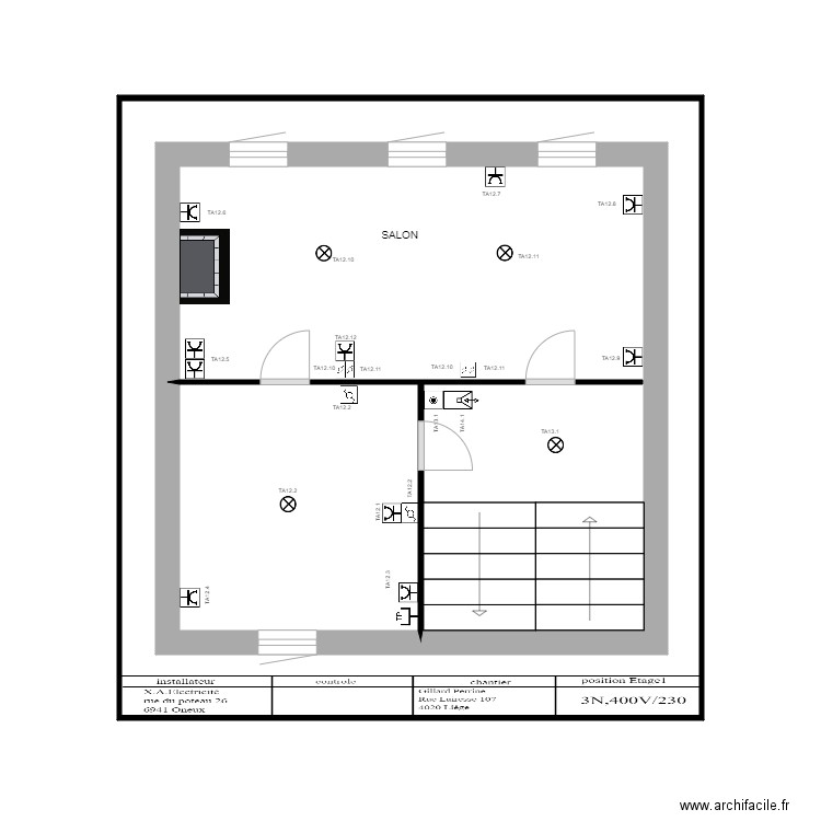 Position Gillard.P ET1 réel. Plan de 3 pièces et 60 m2