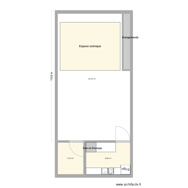 salle polyvalente. Plan de 4 pièces et 79 m2