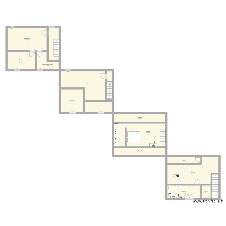 Maurs Renov R1. Plan de 16 pièces et 183 m2