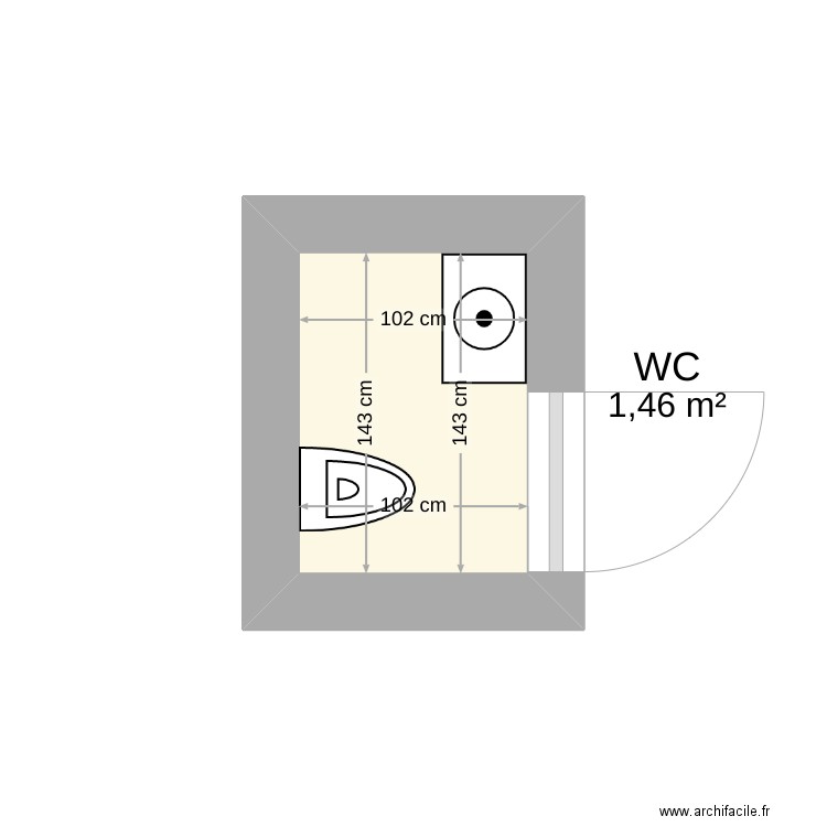 WCET2. Plan de 1 pièce et 1 m2