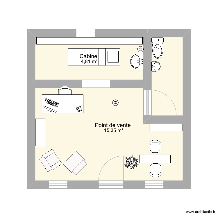 Institut Perle d’ô. Plan de 2 pièces et 20 m2