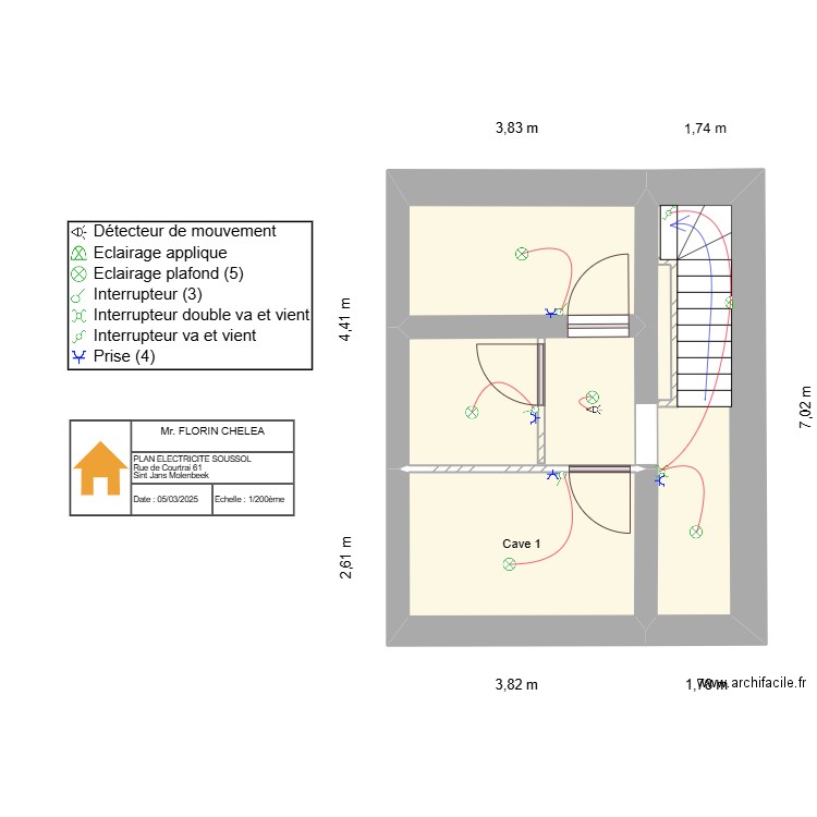 SOUSSOL FCHE. Plan de 4 pièces et 25 m2