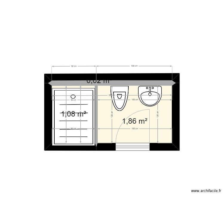 salle de bain. Plan de 3 pièces et 3 m2