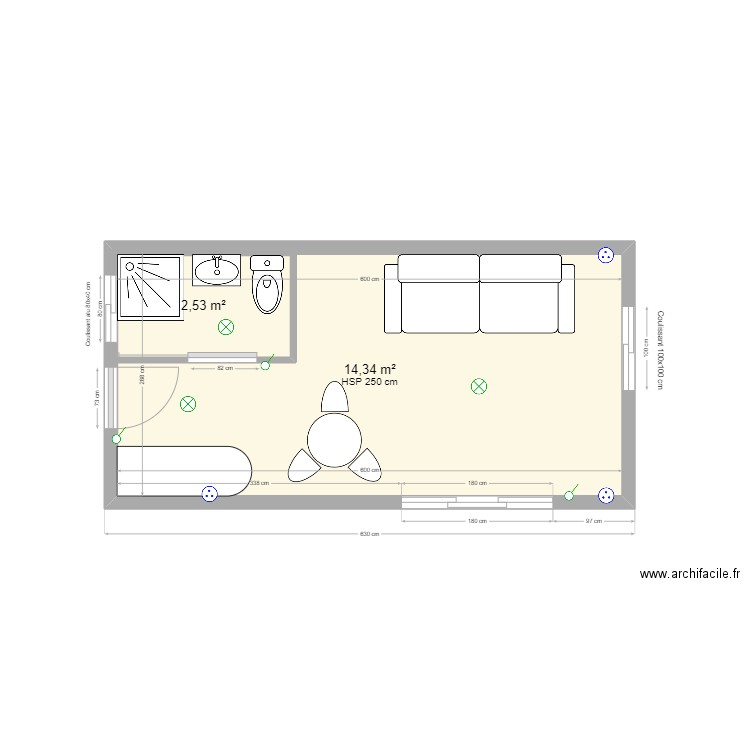 Bungalow 18m2 mod1 Jipe. Plan de 2 pièces et 20 m2