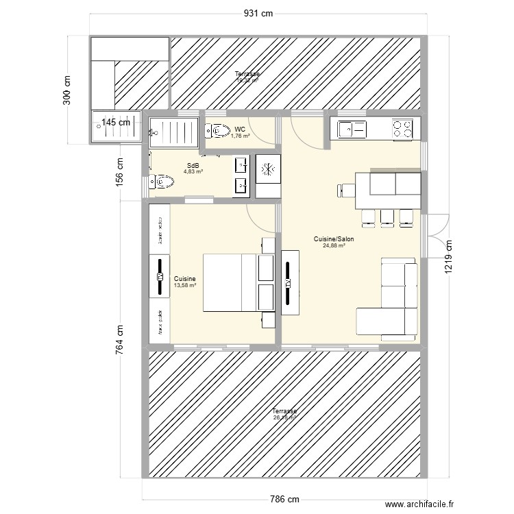 T2_45 M2. Plan de 6 pièces et 91 m2