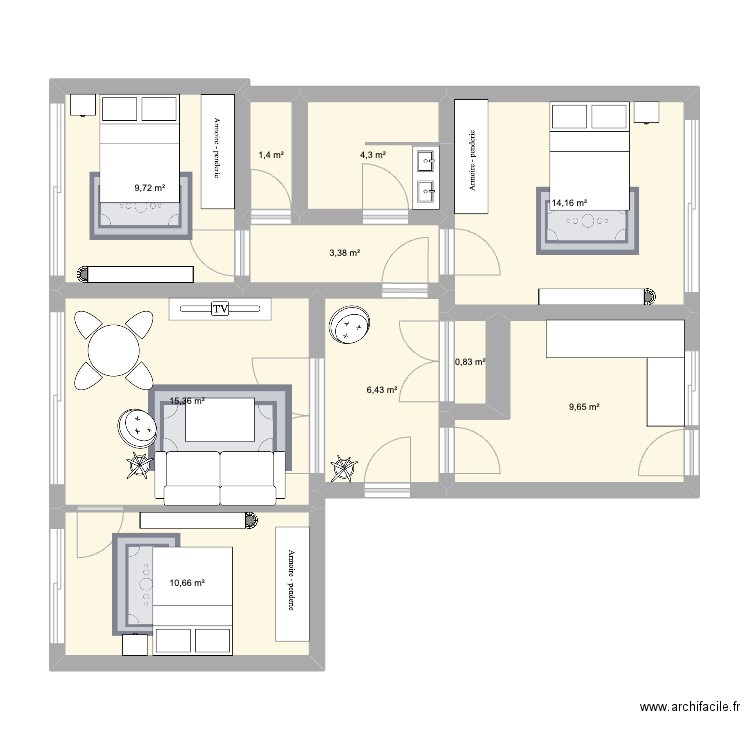 24 Place Massenet. Plan de 10 pièces et 76 m2