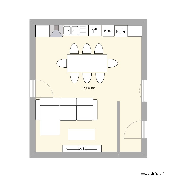 Cuisine T3. Plan de 1 pièce et 27 m2