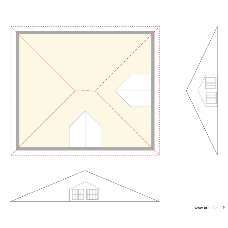 toiture avant. Plan de 1 pièce et 134 m2