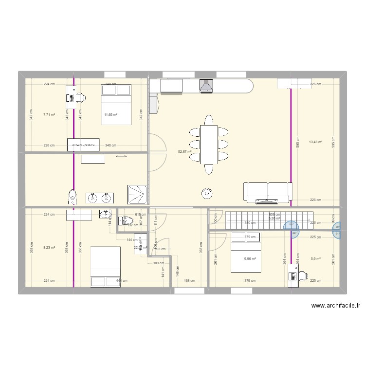 appart 1. Plan de 9 pièces et 138 m2