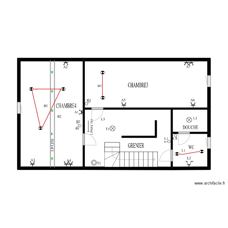 kgh. Plan de 7 pièces et 54 m2