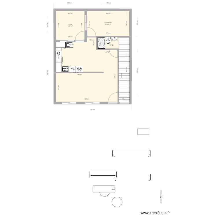 RDC plan f. Plan de 4 pièces et 68 m2