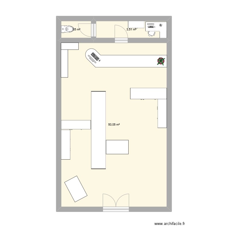 Les Trouvailles de Tolède. Plan de 3 pièces et 55 m2