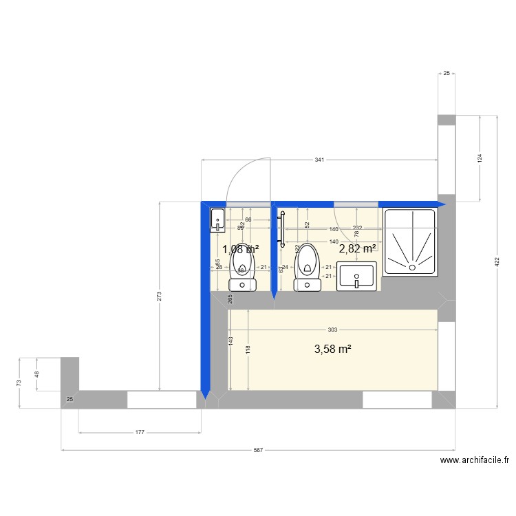 SARREGUEMINE rdc SARCAF 2 . Plan de 3 pièces et 7 m2