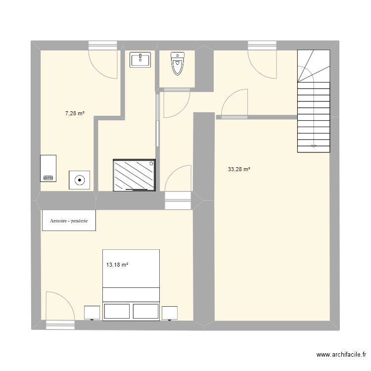 RDC GARAGE. Plan de 3 pièces et 54 m2