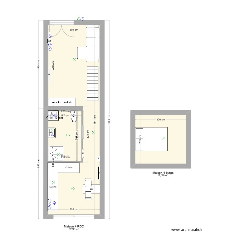 Maison 4. Plan de 3 pièces et 50 m2