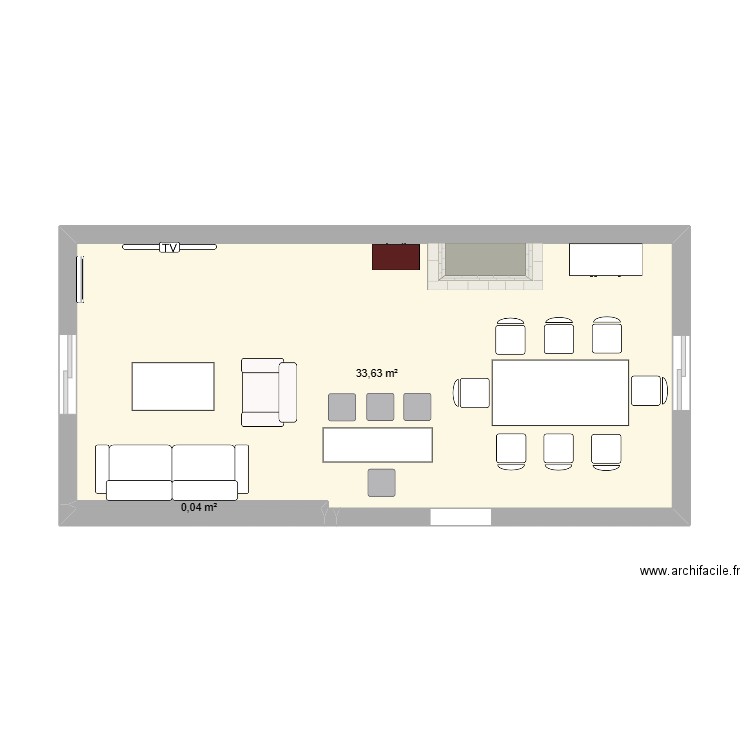 Salon . Plan de 2 pièces et 34 m2