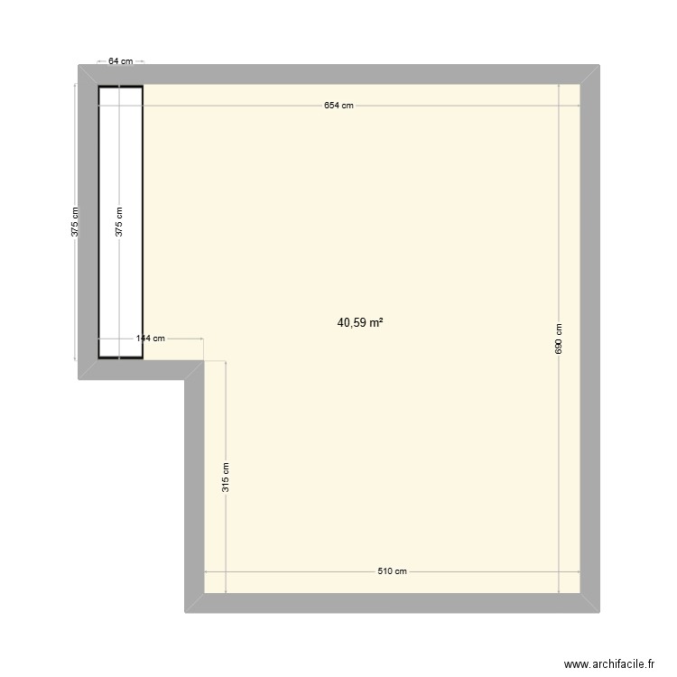 DA offi. Plan de 1 pièce et 41 m2