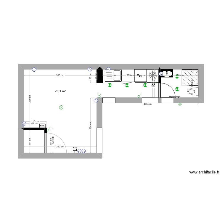 appartement 101. Plan de 1 pièce et 20 m2