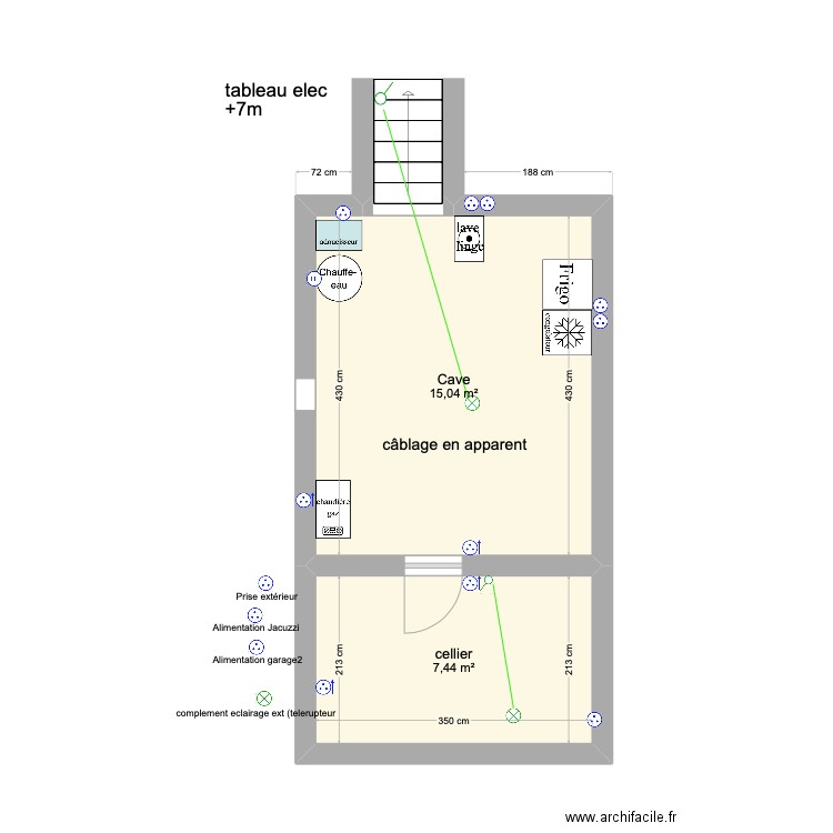 cave. Plan de 2 pièces et 22 m2