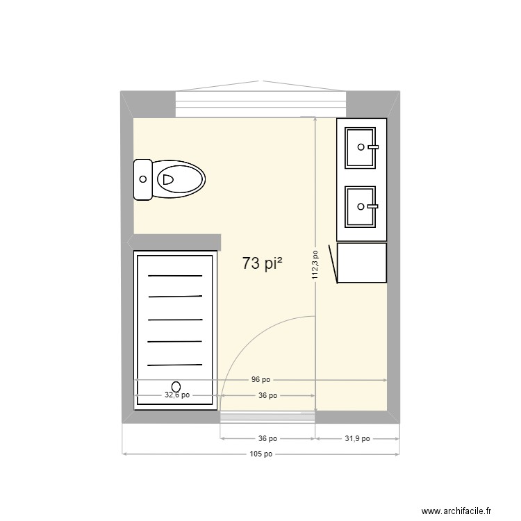 SALLE DE BAIN 407 SMITH RDC . Plan de 1 pièce et 7 m2