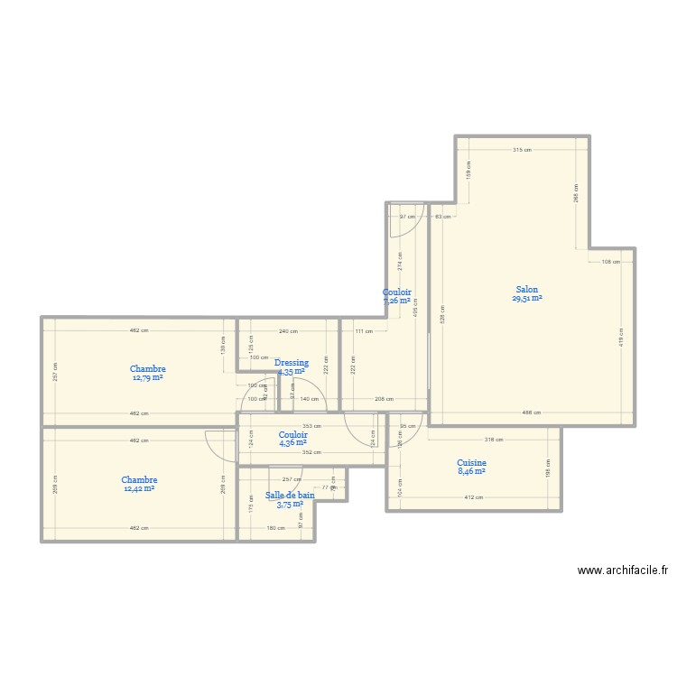 plan M Tell. Plan de 8 pièces et 83 m2