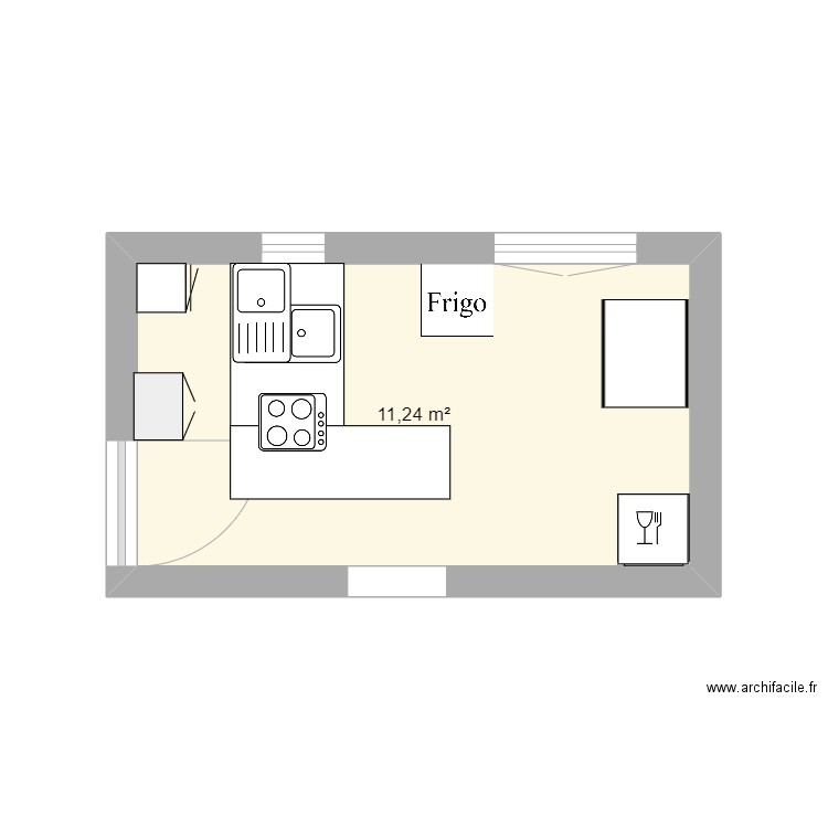 cuisine. Plan de 1 pièce et 11 m2