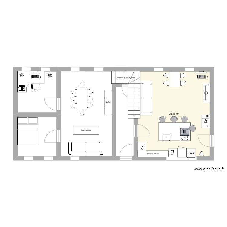 maison bas. Plan de 1 pièce et 27 m2