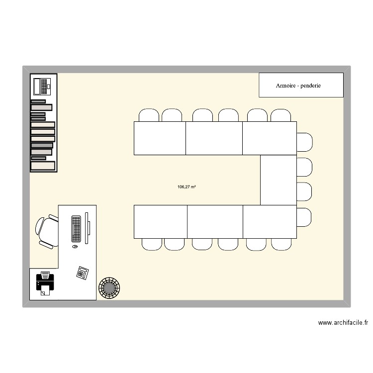 classe. Plan de 1 pièce et 106 m2