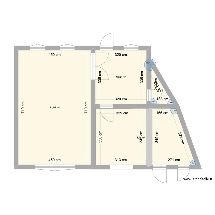 Maison rez de chaussée . Plan de 4 pièces et 62 m2