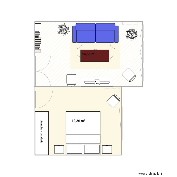 maison. Plan de 2 pièces et 27 m2