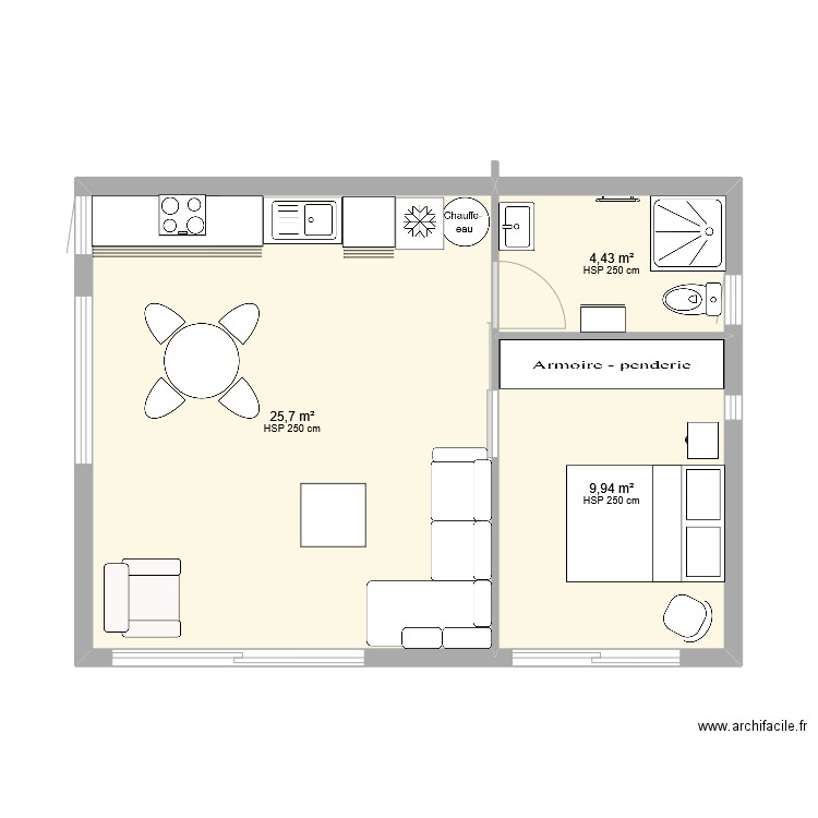 studio de jardin lb. Plan de 3 pièces et 40 m2