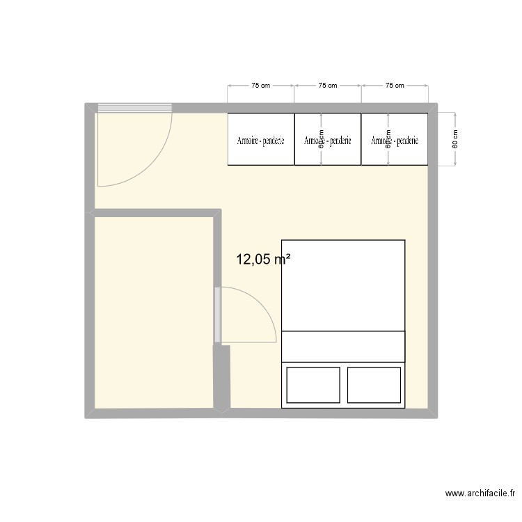 Chambre. Plan de 1 pièce et 12 m2