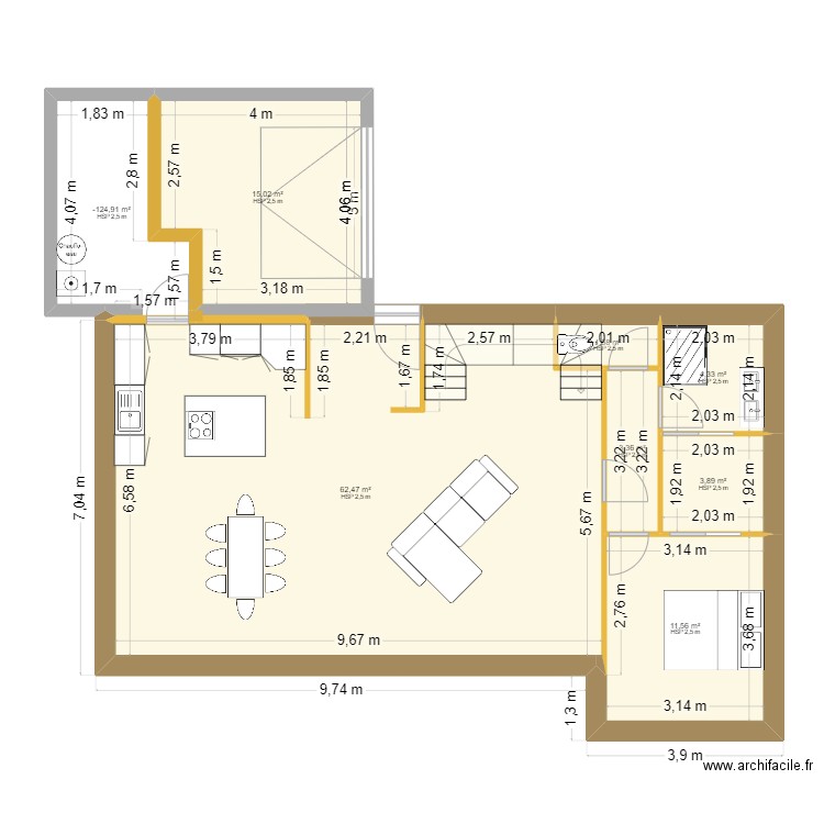 Garcia(2). Plan de 8 pièces et 111 m2