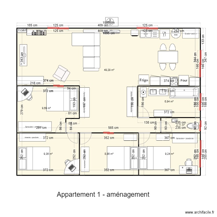 appartement1-F6-amenager-boulangerie. Plan de 7 pièces et 95 m2