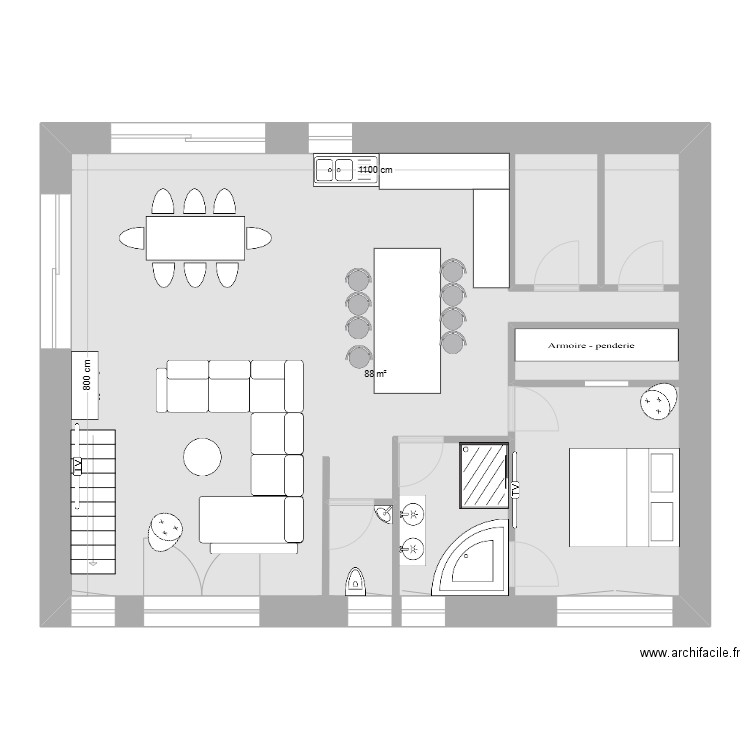 canet. Plan de 1 pièce et 88 m2