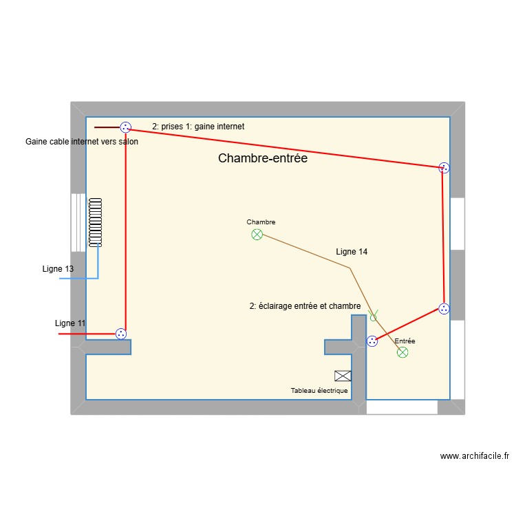 Chambre-entrée. Plan de 1 pièce et 30 m2