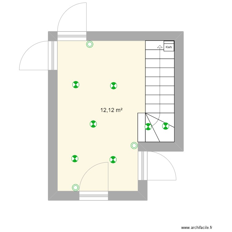 Couloir pas finis. Plan de 1 pièce et 12 m2