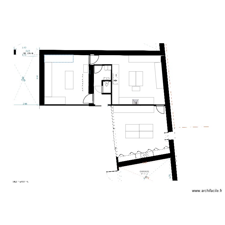 bully rdc. Plan de 1 pièce et 1 m2