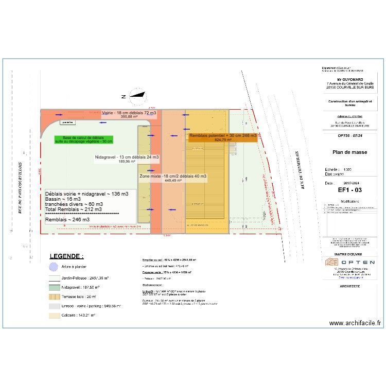 Déblais Remblais baticouleur. Plan de 4 pièces et 1860 m2