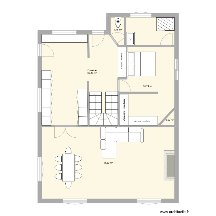 chevreuil V3. Plan de 5 pièces et 96 m2