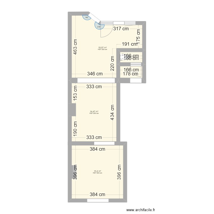 Rdc_2. Plan de 4 pièces et 50 m2