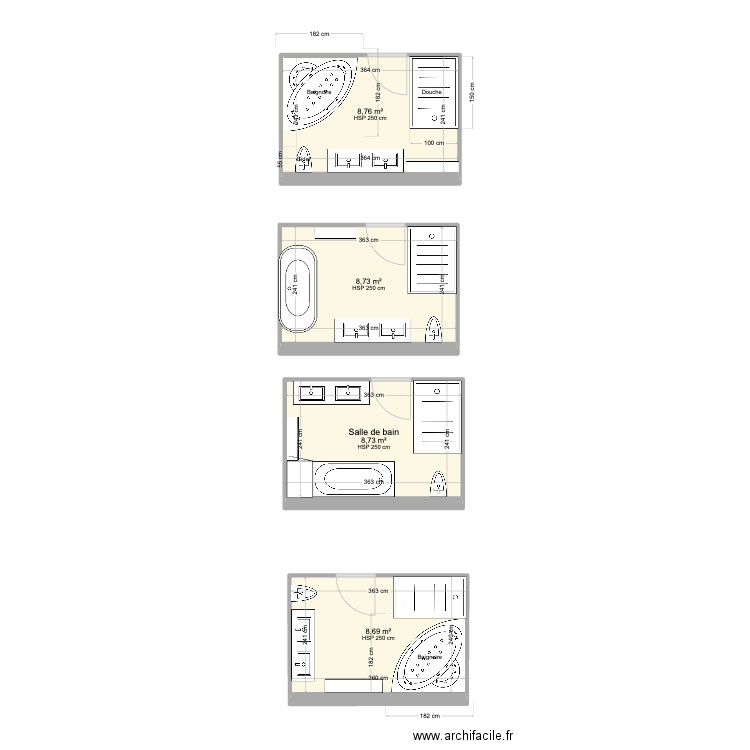 Bain. Plan de 4 pièces et 35 m2