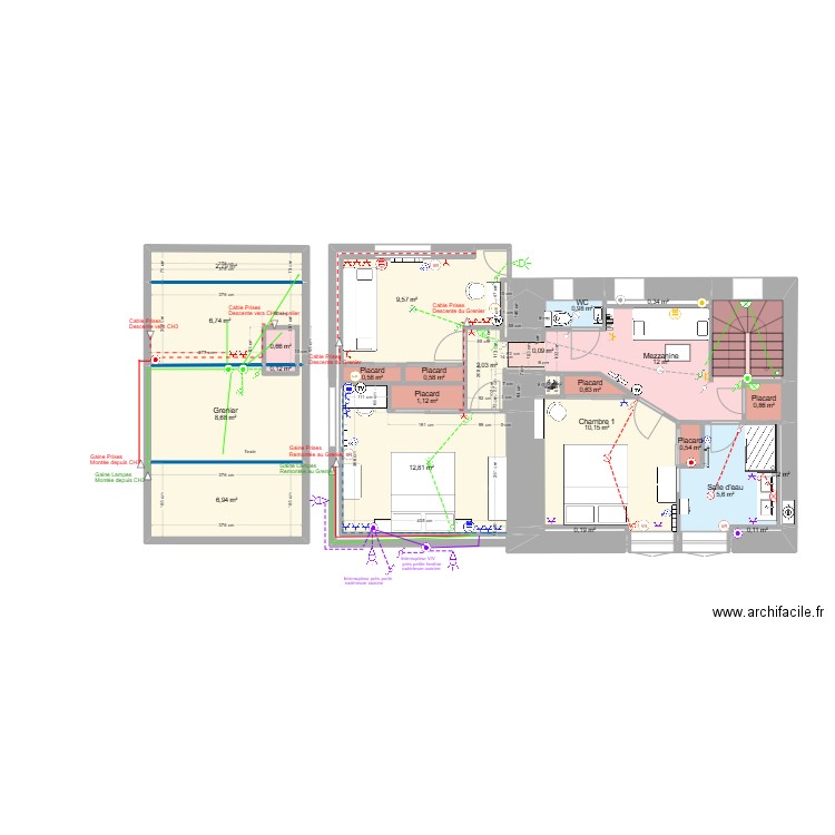 Etage 30-08-2024 schéma électrique. Plan de 25 pièces et 85 m2