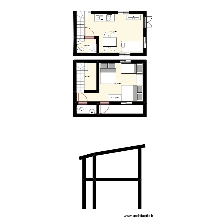 tamatave1. Plan de 4 pièces et 40 m2