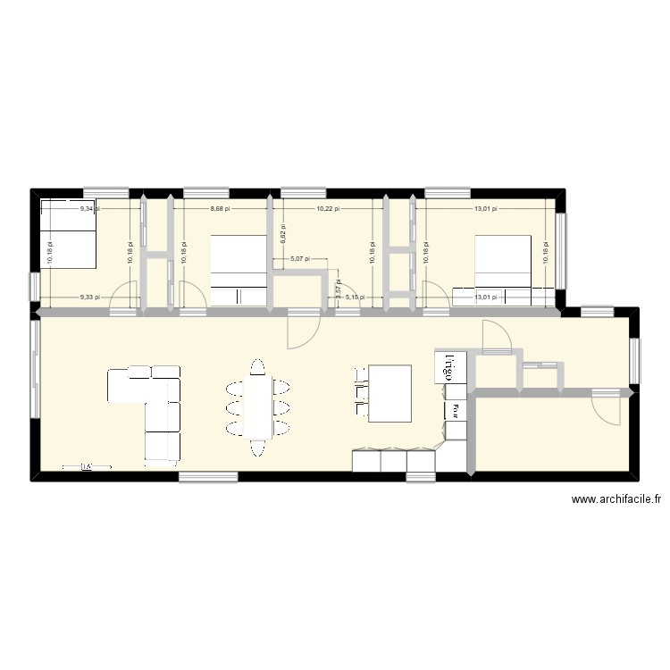 Aménagement 3e. Plan de 14 pièces et 113 m2