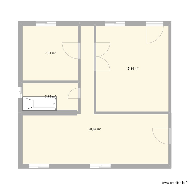 croquis. Plan de 4 pièces et 47 m2