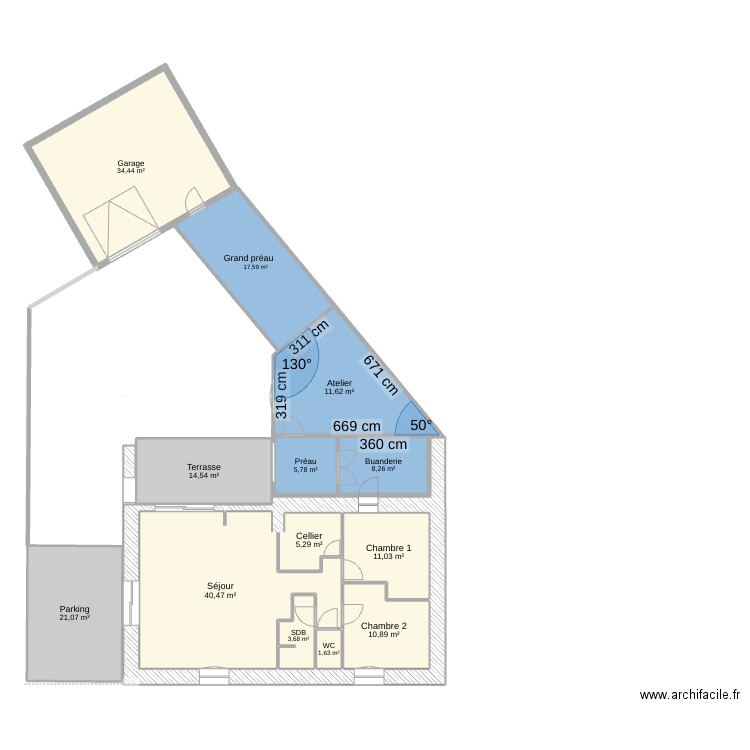 Extension avec option préau. Plan de 12 pièces et 178 m2