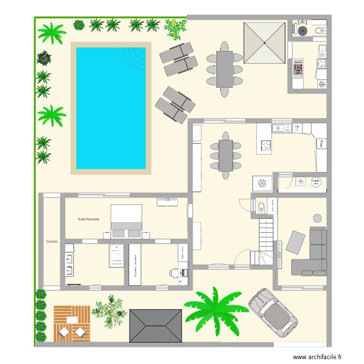 Terrain. Plan de 9 pièces et 292 m2