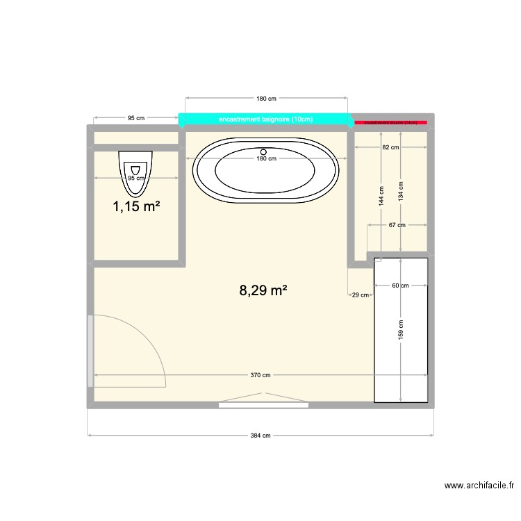 SDB PARENTS - RATEAU. Plan de 6 pièces et 11 m2